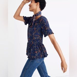 Madewell Silk Stanza Ruffle-Hem Top in Moonless Floral Size 4